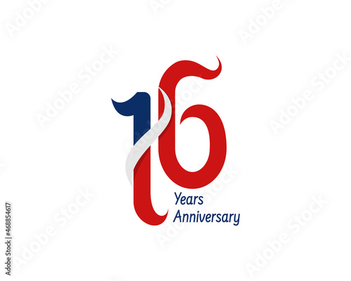 16 years anniversary logo with ribbon for celebration