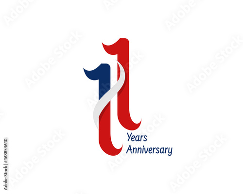 11 years anniversary logo with ribbon for celebration