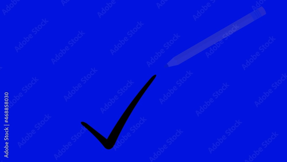 Loop animation of a pencil writing a check mark, on a blue chroma key background Loop animation of a pencil writing a check mark, on a blue chroma key background