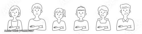 腕を組んで困った顔をする家族のベクターイラスト