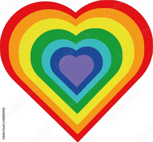 Vector illustration of the shape of a heart with the colors of the rainbow