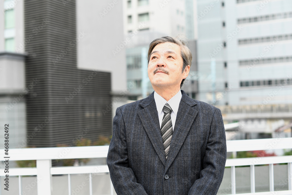 スーツを着た白髪のシニアのビジネスマン