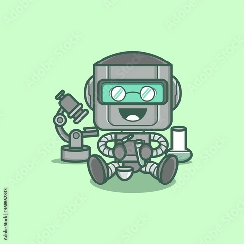 scientist research scientist cartoon cute robot character. vector illustration for mascot logo or sticker