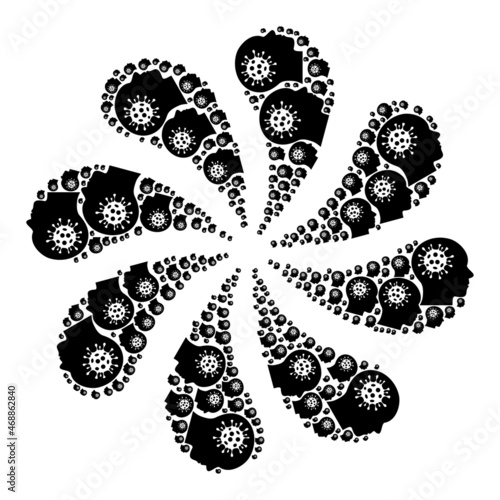 Brain virus icon explosion motion flower fireworks composition. Flower cyclone organized from scattered brain virus icons.