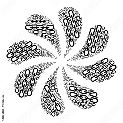 Chain integrity icon rotation spin petals fireworks shape. Rotation whirlpool organized using random chain integrity items.
