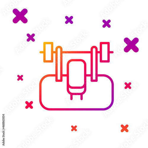 Color line Bench with barbel icon isolated on white background. Gym equipment. Bodybuilding, powerlifting, fitness concept. Gradient random dynamic shapes. Vector