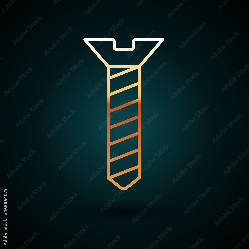 Gold line Metallic screw icon isolated on dark blue background. Vector Gold line Metallic screw icon isolated on dark blue background. Vector