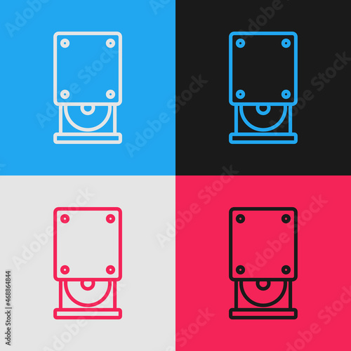 Pop art line Optical disc drive icon isolated on color background. CD DVD laptop tray drive for read and write data disc. Vector