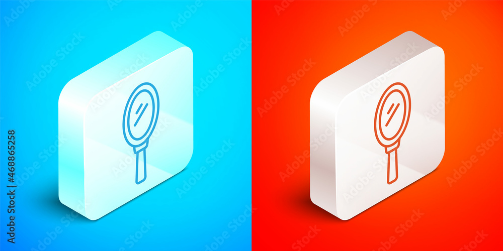 Isometric line Hand mirror icon isolated on blue and red background. Silver square button. Vector Isometric line Hand mirror icon isolated on blue and red background. Silver square button. Vector