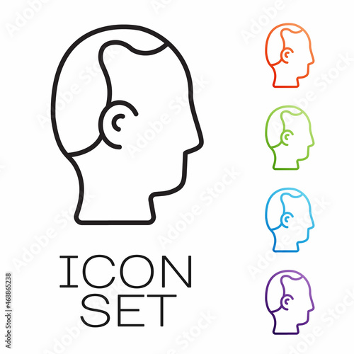 Black line Baldness icon isolated on white background. Alopecia. Set icons colorful. Vector
