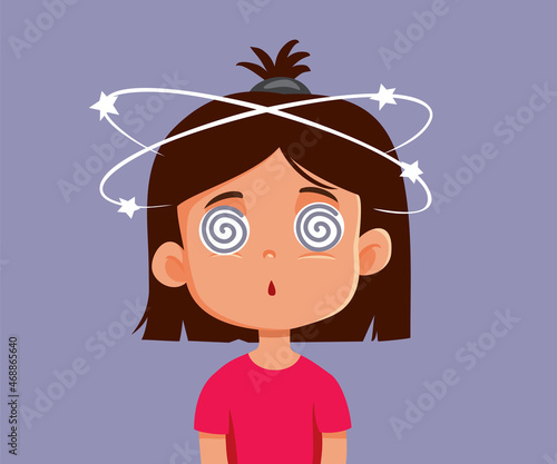 Dizzy Child with Vertigo Symptoms Vector Cartoon Illustration