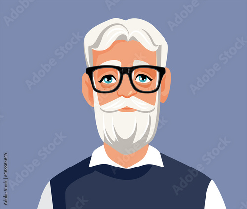 Modern Elderly Gentleman Vector Cartoon Portrait