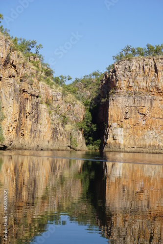Walls of Katherine gorge mirrored on the gorge waters