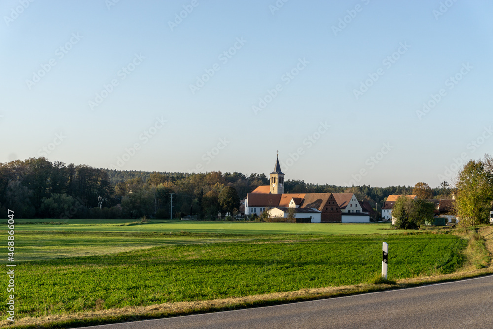 A view of the fields and the sunset from Roth, a German village.