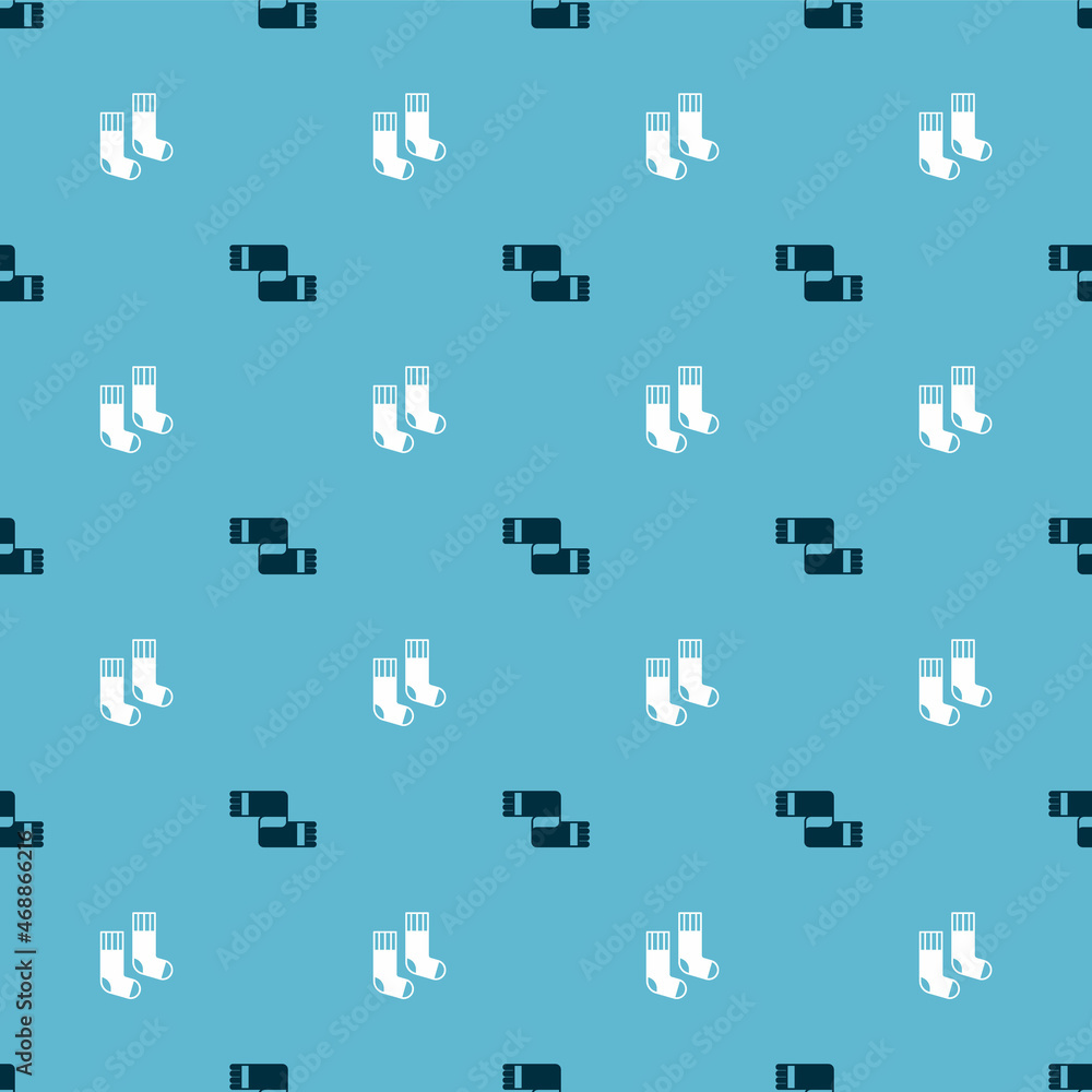 Set Winter scarf and Socks on seamless pattern. Vector