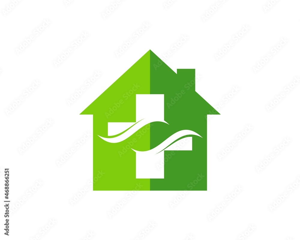 Simple house with abstract healthy cross symbol inside Simple house with abstract healthy cross symbol inside