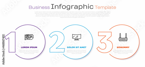 Wallpaper Mural Set line Video graphic card, Computer monitor screen and Router and wi-fi signal. Business infographic template. Vector Torontodigital.ca