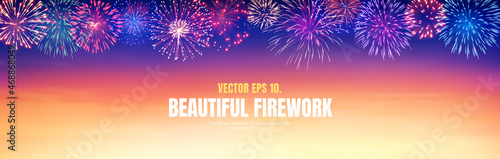 Vector Illustrator Amazing Beautiful firework on sky cloud  blurred background for celebration anniversary merry christmas eve and happy new year