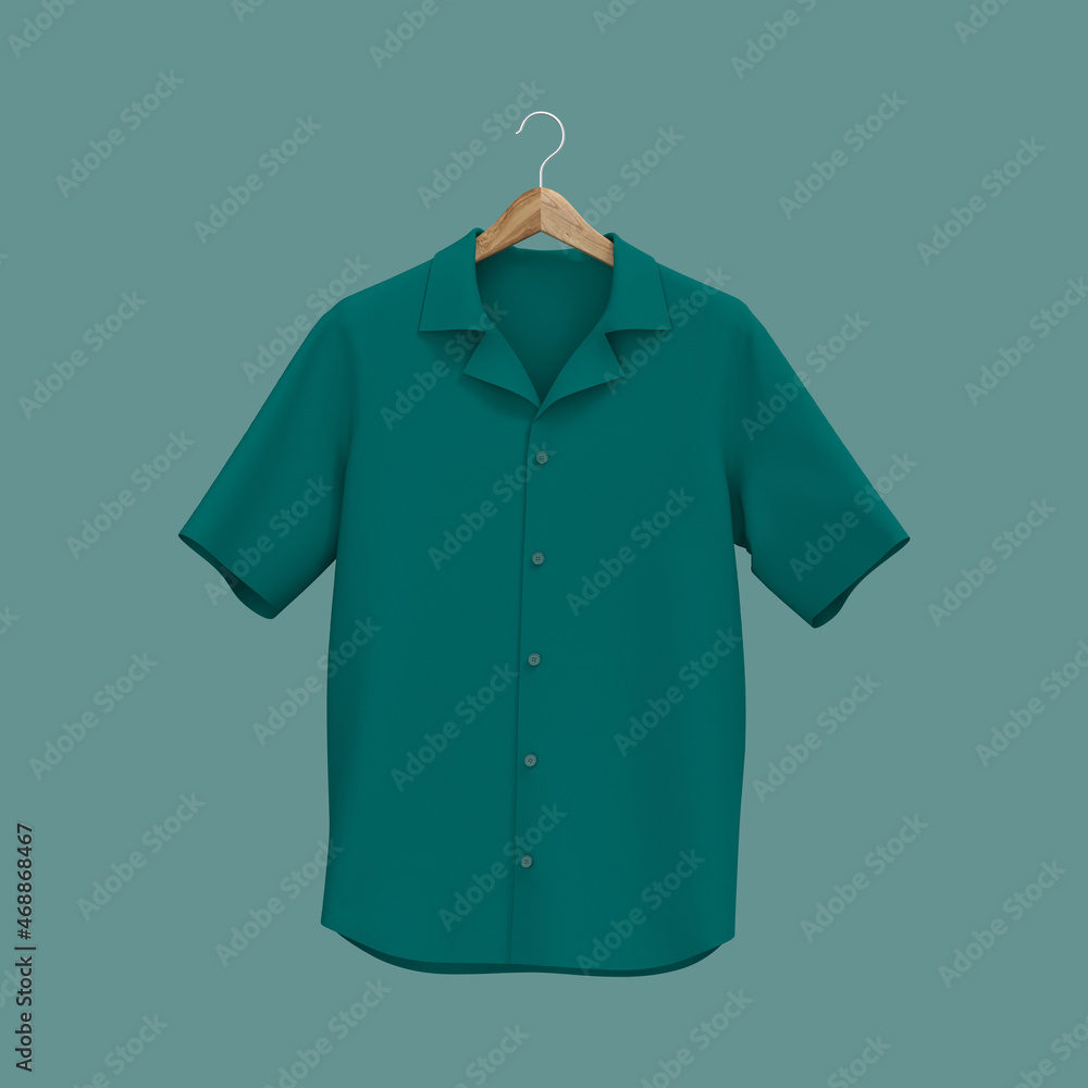 Short-sleeve camp shirt mockup. 3d rendering, 3d illustration Stock ...