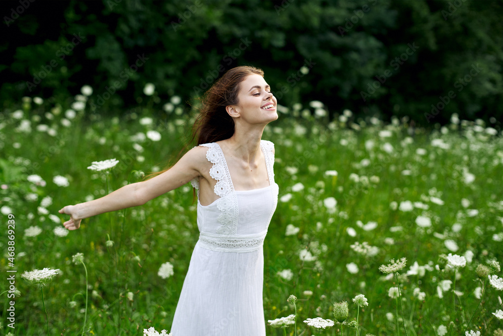cheerful woman outdoors flowers freedom summer nature cheerful woman outdoors flowers freedom summer nature