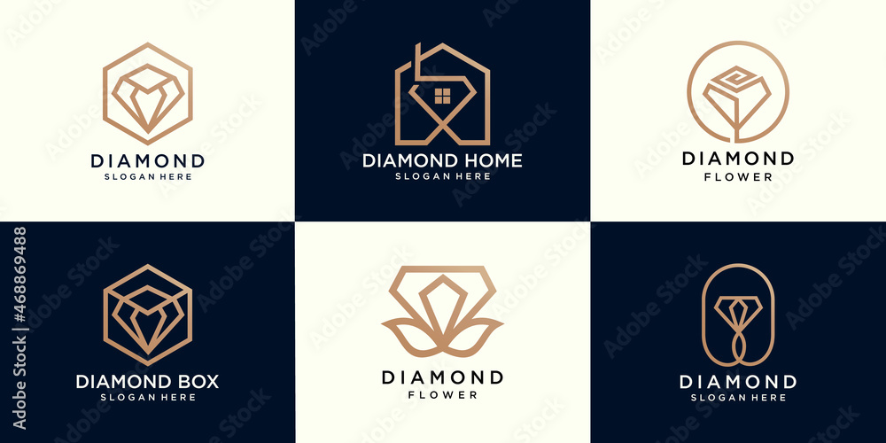 set of diamond home,diamond flowers and diamond box logo