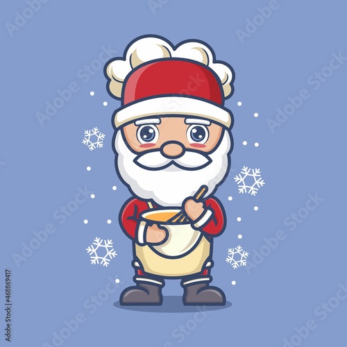 cute cartoon santa claus being a cake maker. vector illustration for mascot logo or sticker