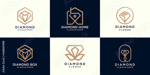 set of diamond home,diamond flowers and diamond box logo