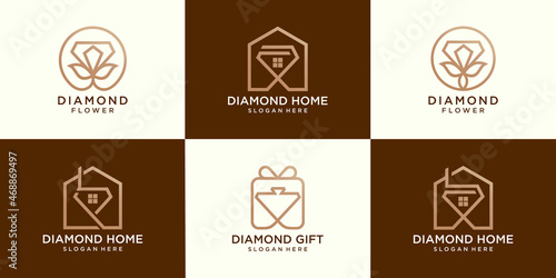 set of diamond home,diamond flowers and diamond gift logo