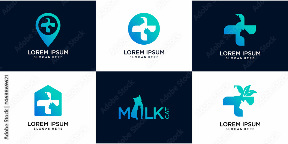 set of hospital pets logo,map logo and negative space pet and cross health vector set of hospital pets logo,map logo and negative space pet and cross health vector