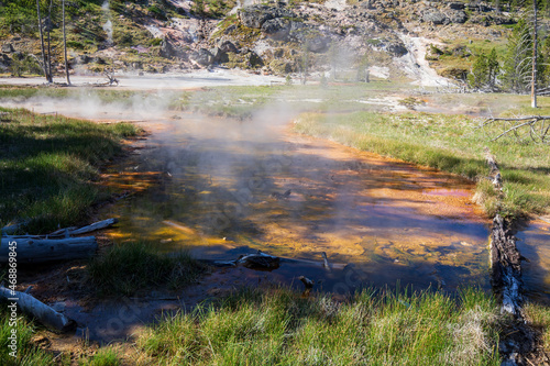 Artist's Paint Pots and Blood Geyser in summer, Yellowstone National Park Wyoming.