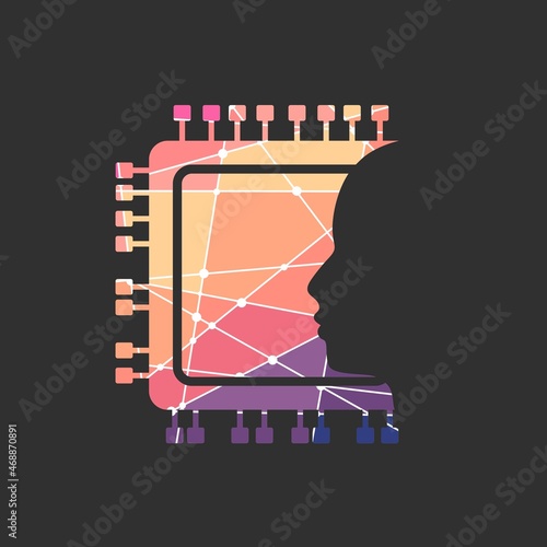 CPU microprocessor icon with human head silhouette