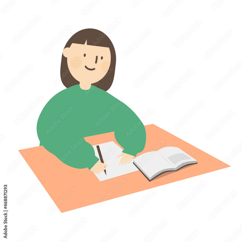 Vector illustration of a female studying. Vector illustration of a female studying.