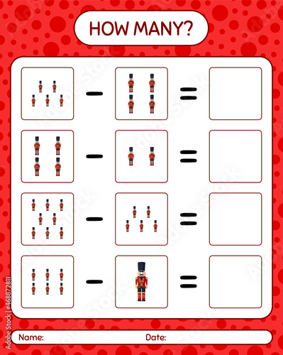 How many counting game with nutcracker. worksheet for preschool kids, kids activity sheet