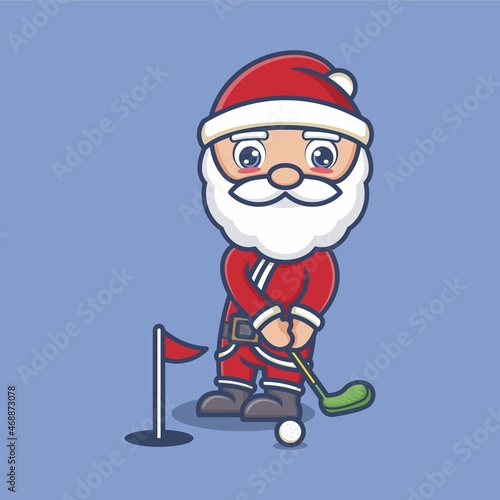 cute cartoon santa claus playing golf. vector illustration for mascot logo or sticker