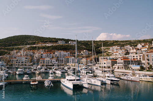 Marina with yachts in Lustica Bay. Montenegro