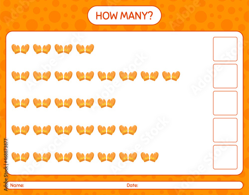 How many counting game with glove. worksheet for preschool kids, kids activity sheet