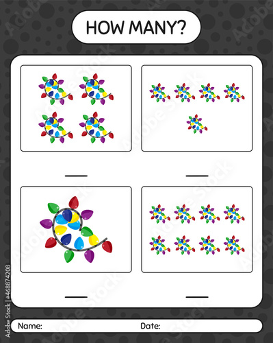 How many counting game with string light. worksheet for preschool kids  kids activity sheet