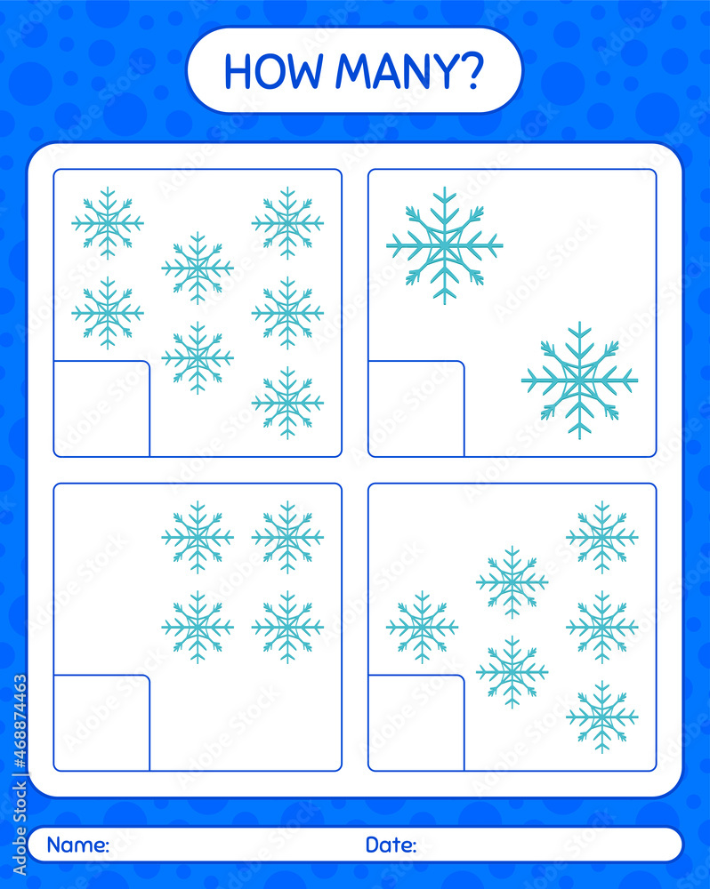 How many counting game with snowman. worksheet for preschool kids, kids activity sheet