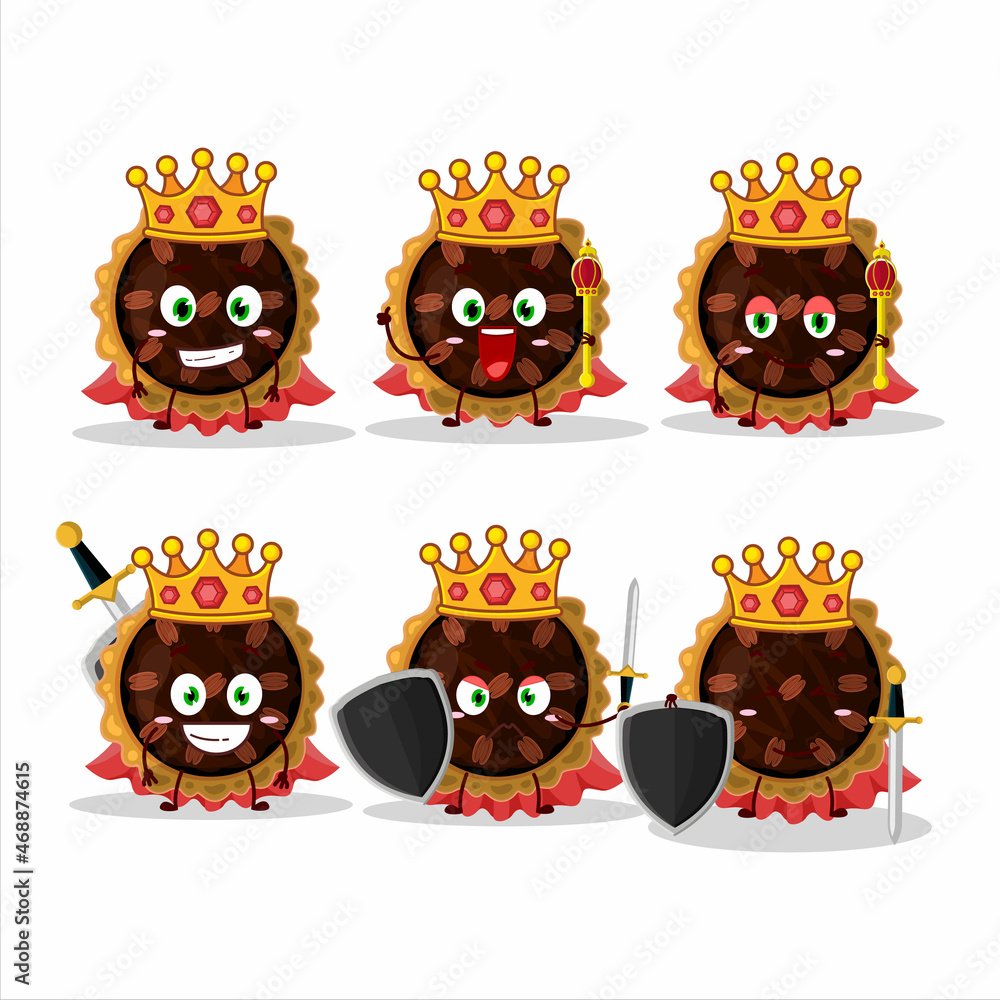 A Charismatic King pecan pie cartoon character wearing a gold crown