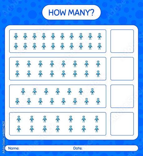 How many counting game with robot toy. worksheet for preschool kids, kids activity sheet