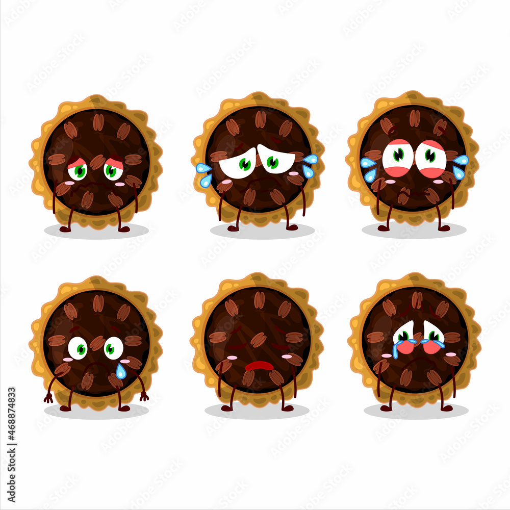 Pecan pie cartoon character with sad expression Pecan pie cartoon character with sad expression