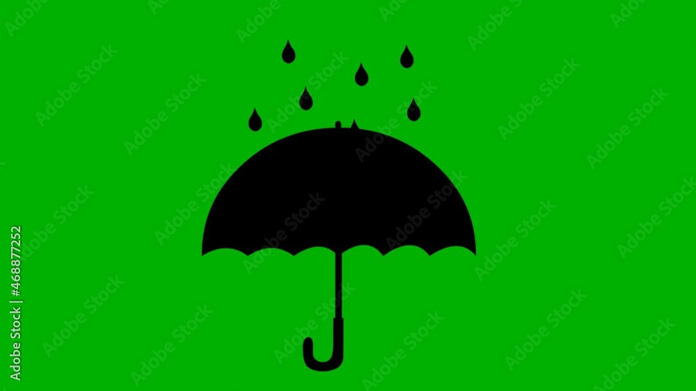 Looped animation of the black silhouette of an umbrella with raindrops falling, on a green background Looped animation of the black silhouette of an umbrella with raindrops falling, on a green background