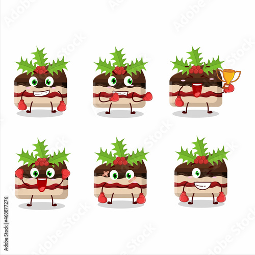 A sporty slice of pudding cake christmas boxing athlete cartoon mascot design