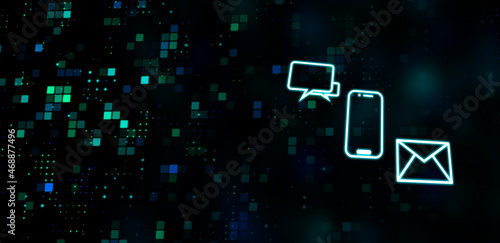 Technology background with phone message icon. futuristic abstract for online service and website landing page. banner with copy space. Contac, call us and customer support concept  photo