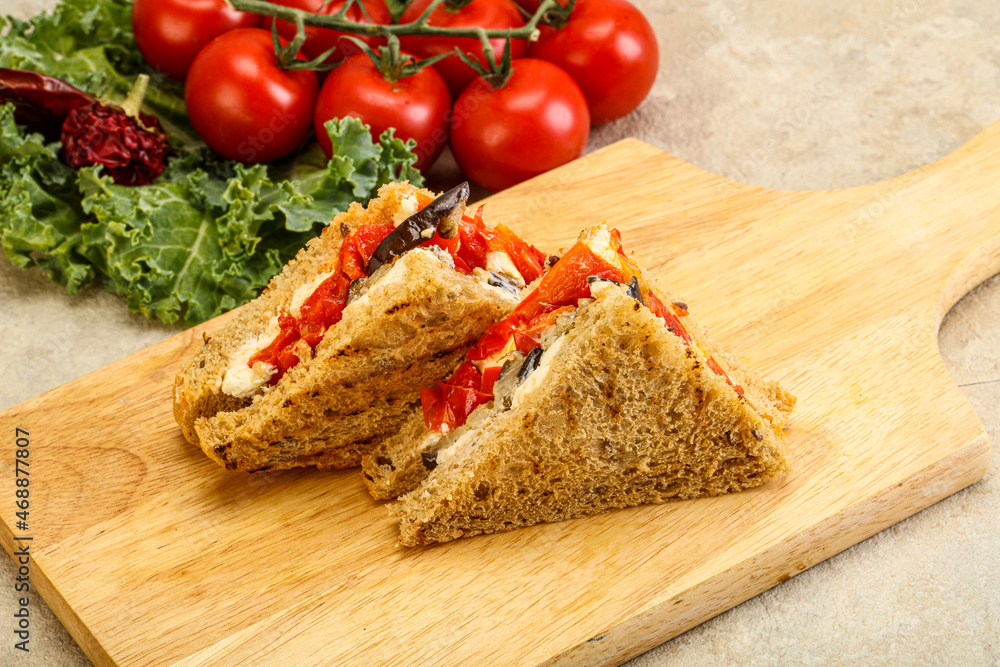 Club sandwich with eggplant and cheese Club sandwich with eggplant and cheese