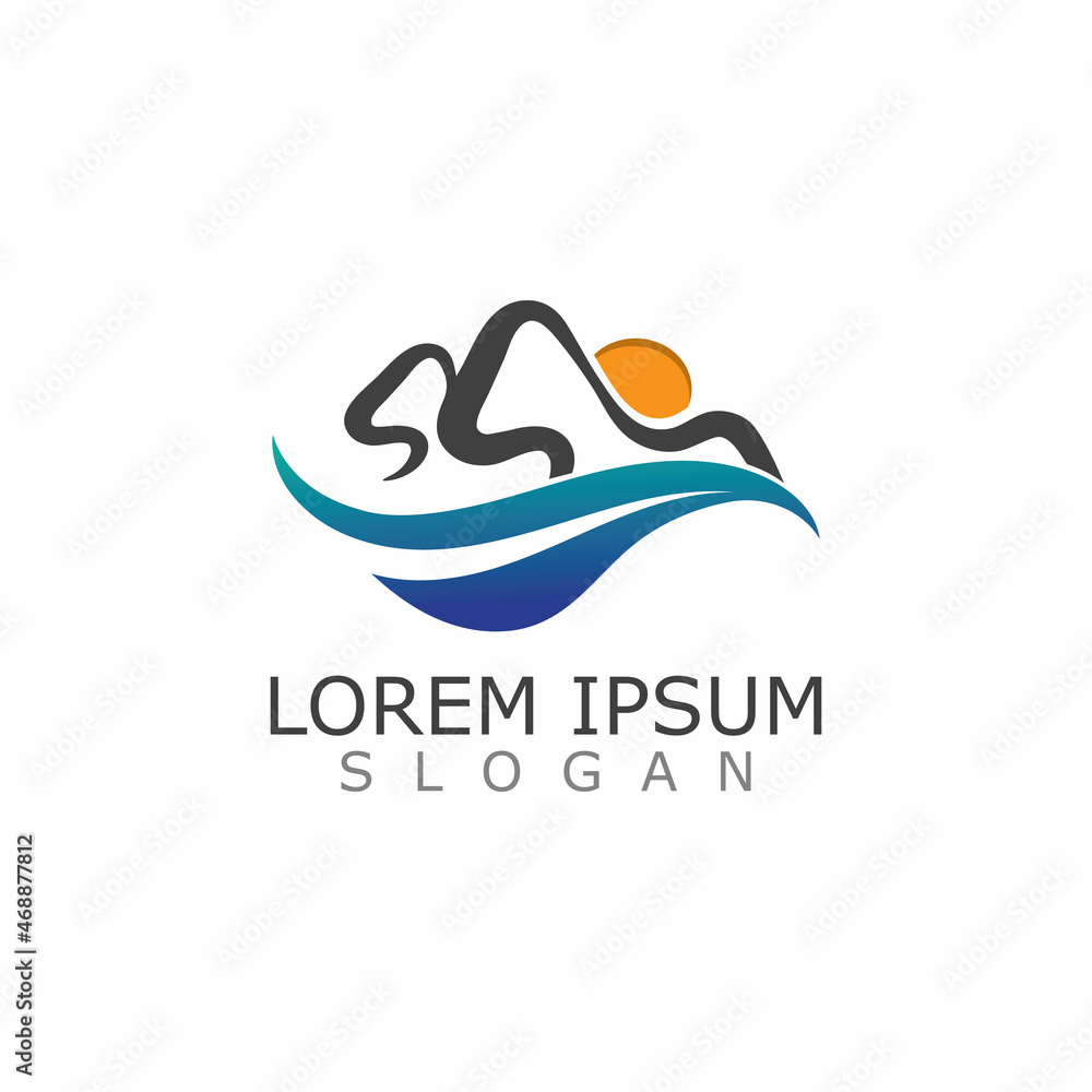 Mountain of Nature River logo simple adventure vector design template Mountain of Nature River logo simple adventure vector design template