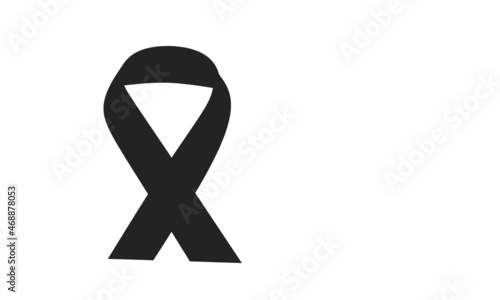 Black awareness ribbon on a white background.  Mourning and melanoma symbol.