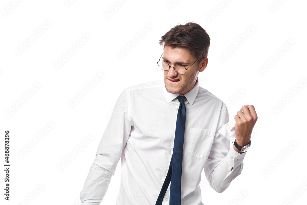 man in white shirt with tie office emotions studio lifestyle man in white shirt with tie office emotions studio lifestyle