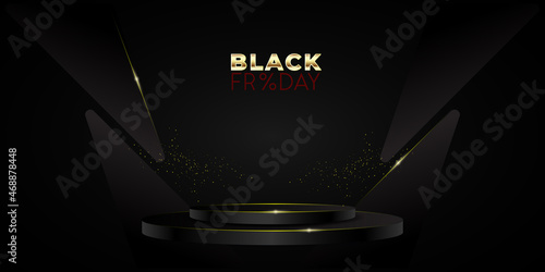 Black Friday Sale. 3d design stage podium, Creative marketing concept. Vector illustration