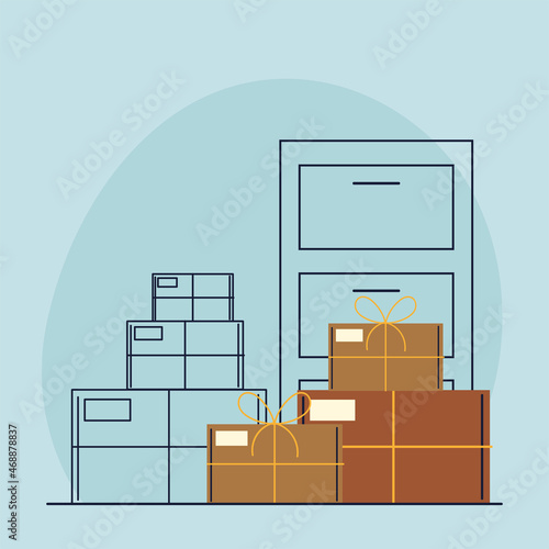 cardboard boxes in the door